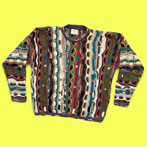 Vintage 1980s Googi Neutral Colored 3D Crochet Stripe Abstract Sweater